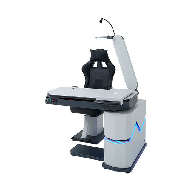 Electric Swing Arm Optometry Combination Unit with Motorized Lifting Chair LED Ambient Light Heavy Duty Refraction Workstation