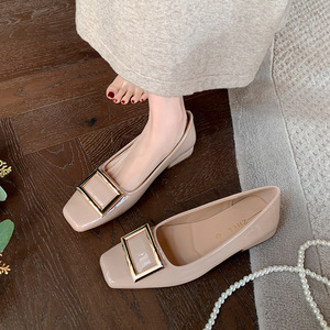 1001-20 Elegant Women's Flats Square Metal Button Chunky Heel Comfort Slip on Office Work <strong>Shoes</strong> Large <strong>Size</strong> <strong>35</strong> to 45 - Product Image 1