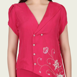 Conjunto de 2 piezas de moda femenina moderna, color rosa, con cuentas de lentejuelas y bordados, ropa elegante de lujo. - Product Image 1