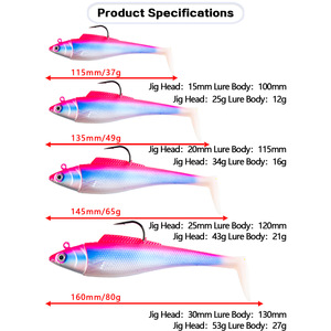 Señuelo de pesca de lubina con cabeza de pez y cola en T, jig head de 2 cuerpos, ojos 3D realistas, plomo desmontable, alta visibilidad, brillo UV - Product Image 2