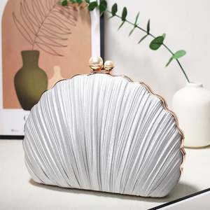 Nuevo Diseño, Bolso de Mano Tipo Clutch de Satén Plisado Color Albaricoque, para Vestidos de Fiesta, Bolso de Noche para Mujer - Product Image 4