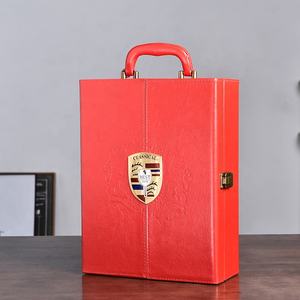 Fabricante al por mayor de lujo personalizado <span class=keywords><strong>2</strong></span> botellas de embalaje de marca famosa caja de vino tinto de cuero Pu con asa y accesorios para vino - Product Image 2