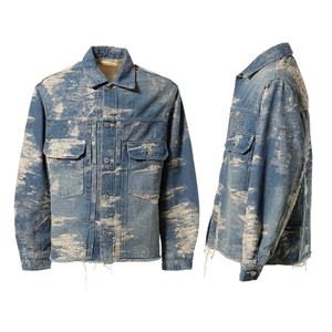 Veste en jean bleue personnalisée pour homme, veste de travail en jean délavé, veste en jean décontractée style streetwear, veste en jean en coton à bords bruts - Product Image 6