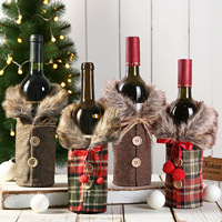 Envío Rápido: Funda de Piel Sintética a Cuadros para Botella de Vino Navideña, Decoración Festiva y Envoltura de Regalos DIY