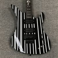 Sche.ter Syn.ster Custom Gloss Black Electric Guitar Mahogany Maple Neck Rosewood Fretboard Silver Pinstripes Foam Case-Fast