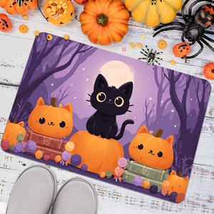 Alfombra de Halloween con diseño de gato y calabaza, 1,5 cm de grosor, suave y absorbente, para puerta de baño, decoración del hogar, unisex, forma cuadrada - Product Image 1