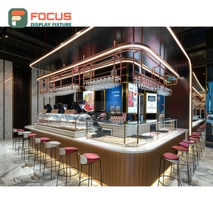 Vitrine d'angle moderne pour café avec étagère en verre, zone de présentation de produits à base de grains, en bois mat - Product Image 5