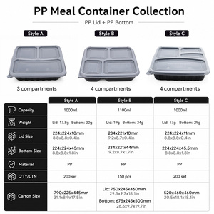 Conteneur alimentaire jetable en plastique PP à 4 compartiments, emballé sous blister, avec couvercle, sans BPA, compatible micro-ondes, pour vente en gros - Product Image 5