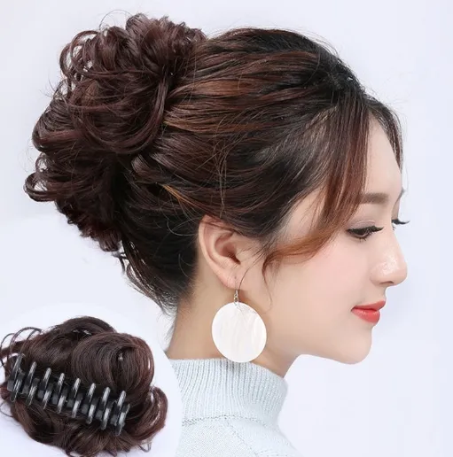Rambut populer bun schrunchie rambut bun klip poni scrunchies hairpiece 100% rambut manusia styling desain untuk wanita harga grosir