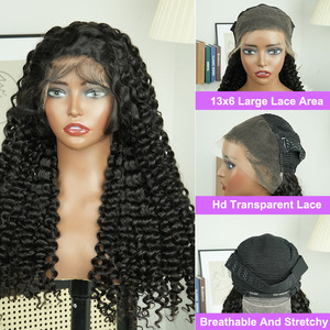 Perruques Lace Front HD Transparentes Brésiliennes de Luxe 100% Cheveux Humains Vierges Bouclés Profonds Pré-Pluckées avec Baby Hair <span class=keywords><strong>pour</strong></span> Femmes Noires - Product Image 2