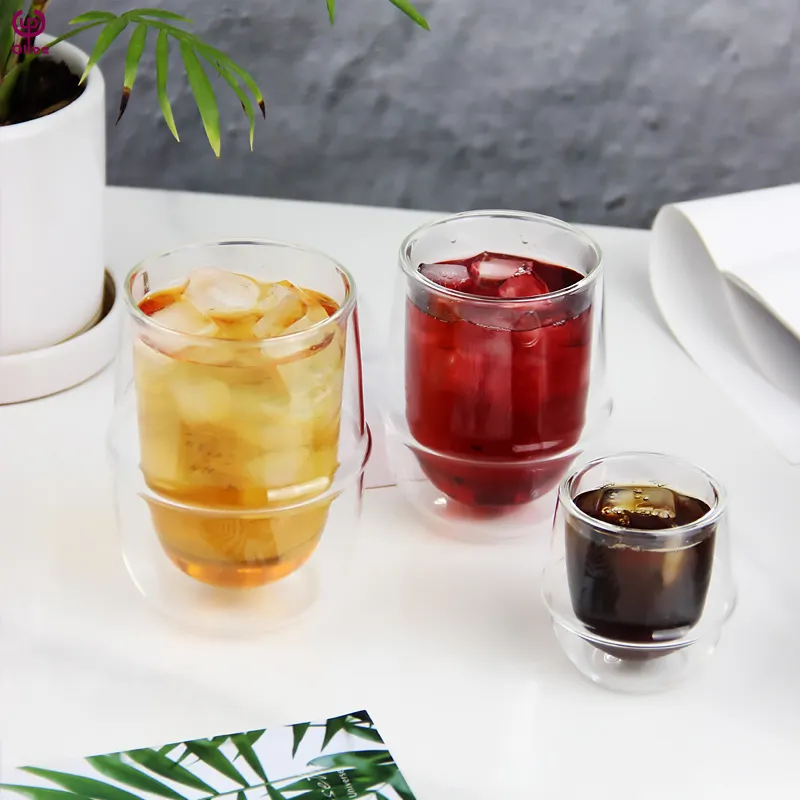 Chapeau de paille Tasses à café en verre double tasses à thé au lait résistantes aux hautes températures