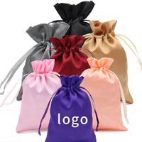 Pochette personnalisée avec logo imprimé, de qualité supérieure, en tissu satiné de soie couleur bonbon, avec cordon de serrage, pour bijoux
