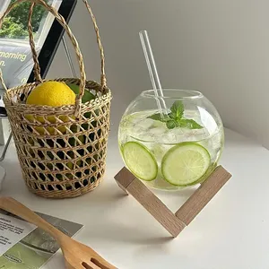 <span class=keywords><strong>Verre</strong></span> <span class=keywords><strong>à</strong></span> boisson transparent avec support en bois, forme ronde lunaire, pour cocktails, smoothies et jus de fruits - Product Image 2