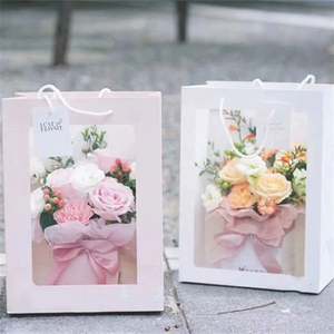 Bolsa de Papel de Regalo para Ramos de Flores de Lujo Personalizada, Bolsas de Papel de Regalo Blancas y Rosas para Ramos con Ventana - Product Image 2