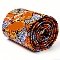 Tela Africana Estampada con Cera Prestige Gold, Diseño Irregular con Flores Naranjas y Patrones Azules, Pagne Loincloth, Tissu AfricanWax