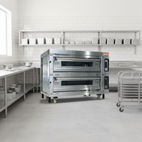 Equipo de Panadería Comercial, Horno Automático Digital Portátil de 2 Niveles y 4 Bandejas, 380V, para Hornear Pan y Pizza