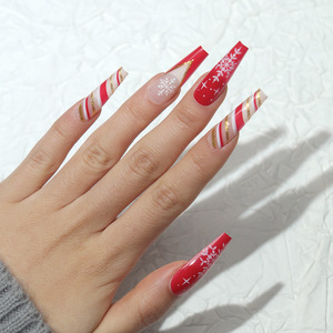 Parche de manicura francesa usable para <span class=keywords><strong>uñas</strong></span> copo de nieve Blanco Amor cuernos diseño invierno Navidad ataúd <span class=keywords><strong>uñas</strong></span> postizas para dedos - Product Image 5