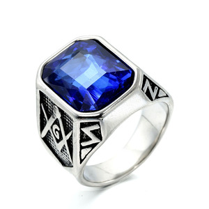 Anillo Religioso de Acero Inoxidable Mason Blue Lodge con Varios Colores de Piedras para Regalo de Boda, Compromiso o Aniversario - Product Image 6