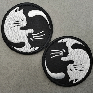 Divertente doppio nero bianco ricamo animale gatto rotondo Taiji Cat Patch per bambino camicia decorazione zaino cucito <span class=keywords><strong>Applique</strong></span> - Product Image 1