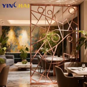 Personalización de fábrica, pared de partición de restaurante, divisor de habitación hueco dorado para sala de estar, Panel de pantalla de partición de Metal - Product Image 1