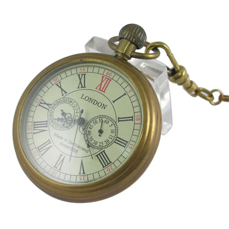 Boshiya Античная Чистая латунь открытым уход за кожей лица кварцевые карманные часы с 24 часа дисплея и мини-второй