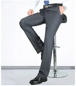 Pantalones de traje de Color gris para hombre, pantalón informal, holgado, liso, con cintura elástica