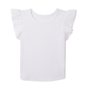 Summer Candy Solid Color Girls <strong>Top</strong> Boutique Toddler Baby Lace <strong>Flutter</strong> <strong>Sleeve</strong> <strong>Tops</strong> Wholesale Cotton High Quality Girls Shirts - Product Image 3