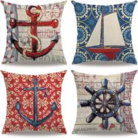 Housse de coussin carrée Anchor, 18 * 18 pouces, bleu marine, thème de la voile estivale, housse de coussin rétro, thème de la plage, de la villa, de l'océan