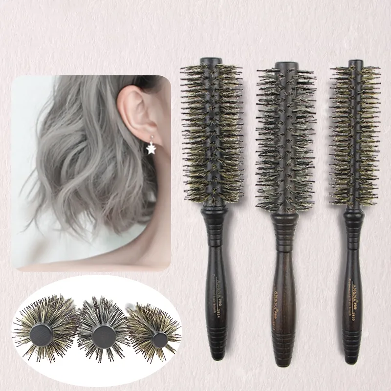 Hair Salon Hair Tools Natural Bristle Comb Brush Wood Curly Hairstyle Handle Round Comb Mane Fashion Hair Comb