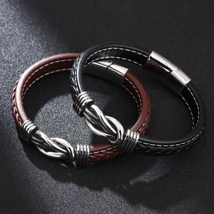 Men's Leather <b>Bracelet</b> Tibetan Silver <b>Infinity</b> Knot Braided Genuine Leather Gift Jewelry Fashion Bangle - Product Image 3