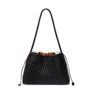 Bolsos de Hombro Negros para Mujer, Bolso de Hombro de Cuero PU, Tejido a Mano, Gran Capacidad, Bolso de Axila para Dama, Venta al por Mayor de Fábrica - Product Image 2