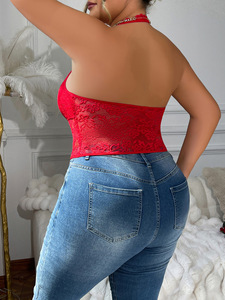 Top sexy de encaje talla grande Glory Cross-border, top corto popular con cuello halter y diseño hueco. - Product Image 5
