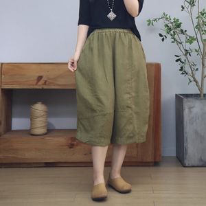 Cotton Linen Capri Pants Women Loose Fit Plus Size Breathable Wide Leg Casual Pants Pink Beige Black Light Brown Dark Brown - Product Image 4