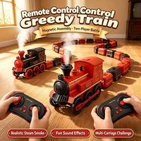 Train jouet RC 2,4 GHz Locomotive Gourmande avec simulation sonore de vapeur réelle et wagons magnétiques pour enfants