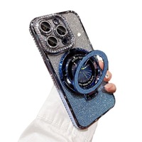 Coque de téléphone portable avec logo scintillant pour iPhone 15 14 13 12 11, designs doux pour femmes, filles, avec support, bordure diamantée