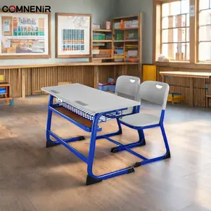 Classroom Furniture Combined Double School Desk And Chair 2 Student University Double School Desk Wooden School Desk