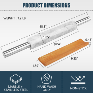 Bán buôn thiết kế trắng fondant bột Cookie bánh đá tự nhiên đá cẩm thạch cán <span class=keywords><strong>pin</strong></span> với thép không gỉ xử lý cho nhà bếp - Product Image 3