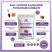 Sorbate de potassium en poudre à haute stabilité 99% de qualité industrielle pour usage conservateur, adapté aux boissons protéinées, confitures et vins