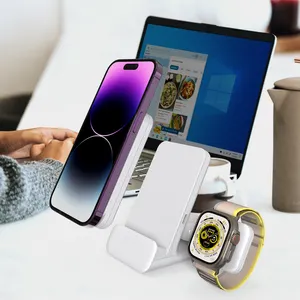 Tren baru 4 in 1 Qi 5000mAh Power Bank baterai pengisian daya nirkabel berdiri dilepas pengisi daya nirkabel magnetik Logo kustom