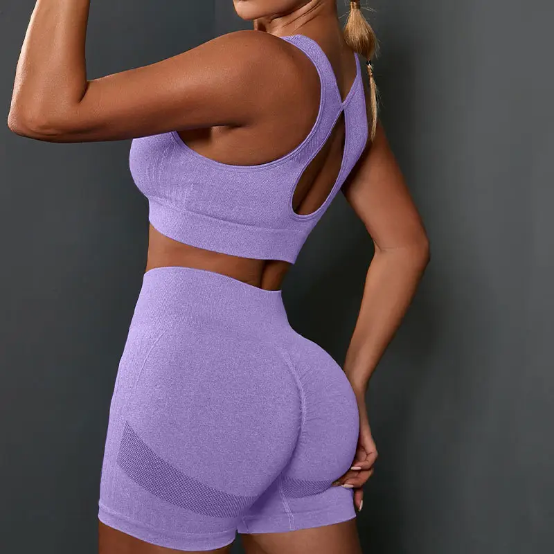 Nuovi Set da allenamento per donna Leggings Scrunch Butt reggiseno sportivo aperto sul retro a vita alta pantaloni da Yoga per donna Leggings Set da Yoga senza cuciture