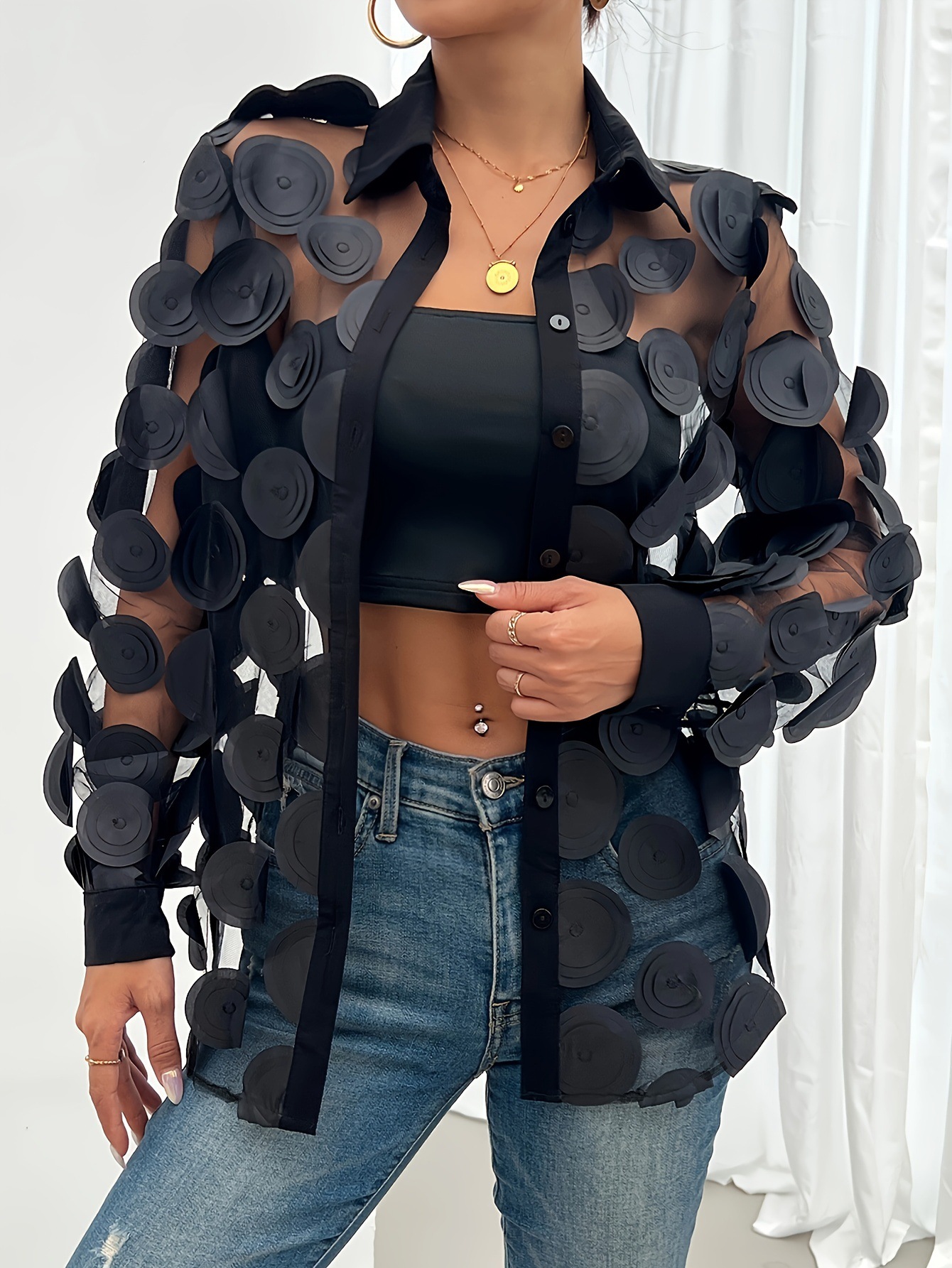 Black-shirt and bandeau two-piece set