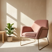 Fauteuil d'appoint en velours rose minimaliste nordique avec base en traîneau doré, chaise longue de détente pour salon