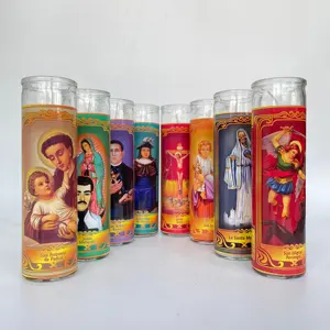 Üreticileri sütun mumlar paskalya toplu özel Vela katolik cam kavanoz kilise 7 gün mum toptan kavanozlar dini mumlar