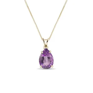 New Arrival 18k Gold Plated Jewelry Purple Natural Stone 925 Sterling Silver Gold Amethyst Necklace