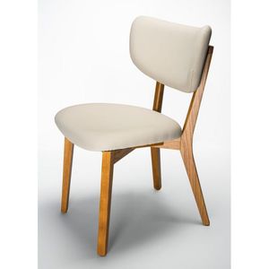 Silla de madera acolchada de estilo escandinavo moderna, Marco MONOBLOCK de ceniza teñida de roble, tapicería de cuero ecológico de nobuk de color seda SURI - Product Image 1