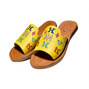 Moroccan Embroidered Leather Babouche <b>Slippers</b> Moroccan Women Flat Slides Breathable Lightweight Slip Resistant Indoor Outdoor - Product Image 1