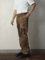 Lotfeel Pantalon en jean en velours côtelé vintage de haute qualité, délavé, taille mi-haute, coupe droite, effet usé, avec patchs japonais