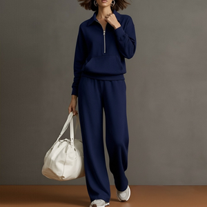 Completo Sportivo da Donna Due Pezzi: Pantaloni a Gamba Larga e <span class=keywords><strong>Felpa</strong></span> con Mezza Zip, Top a Maniche Lunghe, Tuta Casual per Sport e Relax - Product Image 3