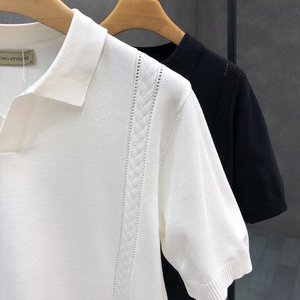 Polo de Manga Corta para Hombre, Tejido Fino de Seda de Hielo, Blanco y Negro, Cuello Camisero, Estilo Casual, Nuevo Modelo 2024 - Product Image 4
