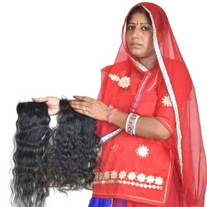 100% brut vierge indien couleur naturelle cheveux femmes noires cuticule aligné 5*5 fermeture ondulé tissage Extensions de cheveux humains - Product Image 1